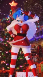 Size: 1152x2048 | Tagged: safe, artist:artempredator, oc, oc only, oc:oceana ice, anthro, 3d, breasts, christmas, christmas sweater, clothes, female, gloves, holiday, one eye closed, solo, solo female, stockings, sweater, thigh highs