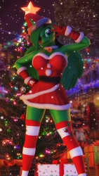 Size: 1152x2048 | Tagged: safe, artist:artempredator, oc, oc only, anthro, 3d, breasts, christmas, christmas sweater, clothes, female, glasses, gloves, holiday, one eye closed, solo, solo female, stockings, sweater, thigh highs