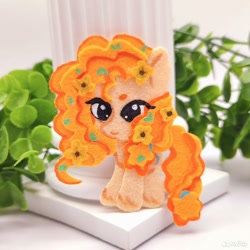 Size: 960x960 | Tagged: safe, artist:sofia metropolskaya, imported from derpibooru, pear butter, earth pony, chibi, craft, cute, felt, felting, handmade, looking away, photo, plant, smiling, standing