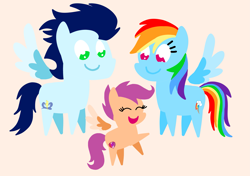 Size: 3553x2499 | Tagged: safe, anonymous artist, derpibooru exclusive, imported from derpibooru, rainbow dash, scootaloo, soarin', pegasus, pony, series:soarindash relationship, series:soarindash romantic tales, female, filly, foal, happy, male, mare, pointy ponies, shipping, smiling, soarindash, stallion, straight