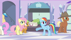 Size: 1280x720 | Tagged: safe, imported from derpibooru, screencap, apple bloom, apple crumble, applejack, big macintosh, fluttershy, granny smith, ivory, ivory rook, meadow song, rainbow dash, twinkleshine, pony, games ponies play, apple family, apple family member, my little pony