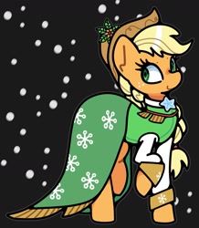 Size: 1537x1764 | Tagged: safe, artist:kindakismet, imported from derpibooru, applejack, spirit of hearth's warming past, earth pony, pony, clothes, hat, raised hoof, smiling, solo