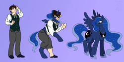 Size: 2718x1355 | Tagged: safe, artist:home-made, imported from derpibooru, princess luna, alicorn, human, pony, gradient background, human to pony, spread wings, transformation, transformation sequence, wings