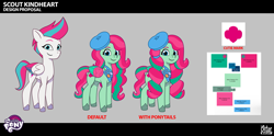 Size: 2693x1341 | Tagged: safe, imported from derpibooru, pegasus, pony, .psd available, behind the scenes, beret, colored wings, concept art, female, folded wings, g5, hat, mare, multicolored wings, my little pony: tell your tale, official, scout kindheart, wings