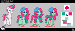 Size: 3214x1341 | Tagged: safe, imported from derpibooru, pegasus, pony, .psd available, behind the scenes, beret, colored wings, concept art, female, folded wings, g5, hat, mare, multicolored wings, my little pony: tell your tale, official, scout kindheart, wings