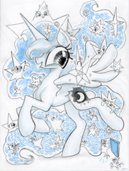 Size: 2262x3000 | Tagged: safe, artist:ja0822ck, imported from derpibooru, princess luna, alicorn, pony, female, mare, ponified, stars, traditional art