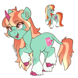 Size: 1181x1178 | Tagged: safe, artist:caffeinatedcarny, imported from derpibooru, bright eyes, earth pony, pony, unicorn, my little pony tales, cloven hooves, coat markings, colored hooves, colored horn, cute, cute little fangs, eye clipping through hair, eyebrows, eyebrows visible through hair, fangs, female, freckles, g1, gradient mane, gradient tail, hooves, horn, leg freckles, leonine tail, mare, multicolored eyes, open mouth, open smile, pink horn, raised hoof, redesign, signature, simple background, smiling, socks (coat markings), solo, species swap, standing on two hooves, tail, transparent background, unicorn bright eyes, unshorn fetlocks