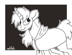 Size: 1500x1159 | Tagged: safe, artist:lawkbutt, imported from derpibooru, oc, oc only, unicorn, horn, monochrome