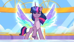 Size: 720x405 | Tagged: safe, artist:twilightsparkle2011, imported from derpibooru, twilight sparkle, alicorn, pony, colored wings, crystal brighthouse, female, g4 to g5, g5, generation leap, multicolored wings, my little pony, my little pony: rainbow roadtrip, my little pony: tell your tale, rainbow wings, solo, twilight sparkle (alicorn), wings