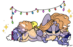 Size: 1600x1037 | Tagged: safe, artist:princessmoonsilver, imported from derpibooru, oc, pegasus, pony, christmas, christmas lights, female, holiday, mare, sleeping, solo