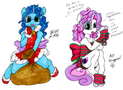 Size: 1200x876 | Tagged: safe, artist:sepiakeys, imported from derpibooru, sweetie belle, oc, oc:blue giggles, anthro, semi-anthro, unguligrade anthro, bondage