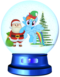 Size: 1700x2177 | Tagged: safe, artist:lizzmcclin, imported from derpibooru, rainbow dash, pegasus, pony, christmas, christmas tree, elf hat, female, hat, holiday, santa claus, snow globe, tree