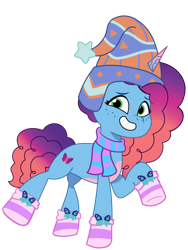 Size: 768x1024 | Tagged: safe, artist:bluemario11, imported from derpibooru, pony, unicorn, clothes, female, g5, hat, horn, misty brightdawn, rebirth misty, scarf, simple background, smiling, solo, transparent background, winter hat