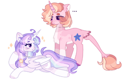 Size: 1280x838 | Tagged: safe, artist:moon-rose-rosie, imported from derpibooru, oc, oc only, oc:celestial moon, oc:coralina, alicorn, unicorn, female, horn, lying down, mare, prone, simple background, transparent background