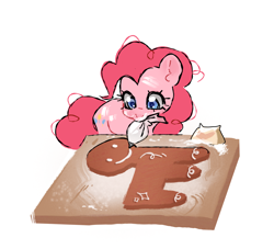 Size: 2224x2020 | Tagged: safe, artist:azaani, imported from derpibooru, pinkie pie, earth pony, pony, cute, diapinkes, female, gingerbread (food), gingerbread pony, high res, icing bag, mare, mouth hold, simple background, solo, white background