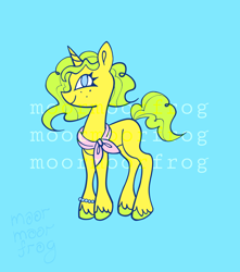 Size: 1332x1507 | Tagged: safe, artist:moormoorfrog, imported from derpibooru, oc, oc only, pony, unicorn, bracelet, clothes, commission, female, freckles, horn, jewelry, mare, scarf, skinny, smiling, solo, tail, thin, unicorn oc, unshorn fetlocks, watermark