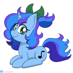 Size: 3072x3072 | Tagged: safe, artist:juniverse, imported from derpibooru, oc, oc:starfall, pony, unicorn, pony town, colored, commission, female, happy, horn, looking at you, pony town oc, ribbon, sitting, solo