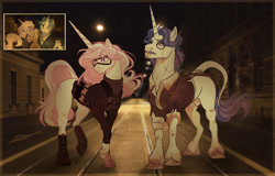 Size: 1280x821 | Tagged: safe, artist:charlotte38, imported from derpibooru, fancypants, fleur-de-lis, pony, unicorn, duo, female, horn, male, mare, my little worms, night, nudity, sheath, stallion