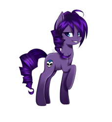 Size: 2757x3008 | Tagged: safe, artist:sonigiraldo, imported from derpibooru, oc, oc only, oc:zone-tan, earth pony, pony, blue eyes, braid, female, looking at you, mare, ponified, purple, purple coat, purple fur, purple hair, purple mane, purple tail, raised hoof, simple background, skull, smiling, solo, tail, transparent background, waifu material, zone-sama