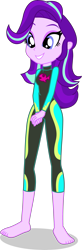 Size: 1443x4408 | Tagged: safe, alternate version, artist:dustinwatsongkx, imported from derpibooru, starlight glimmer, human, equestria girls, barefoot, clothes swap, feet, female, fluttershy's wetsuit, hatless, missing accessory, simple background, solo, swimsuit swap, transparent background, wetsuit