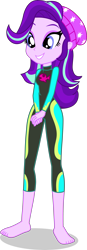 Size: 1527x4408 | Tagged: safe, alternate version, artist:dustinwatsongkx, imported from derpibooru, starlight glimmer, human, equestria girls, barefoot, beanie, clothes swap, feet, female, fluttershy's wetsuit, hat, simple background, solo, swimsuit swap, transparent background, wetsuit