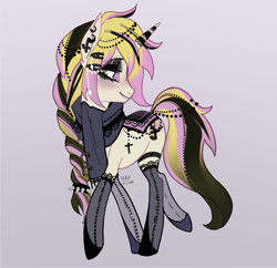 Size: 2133x2069 | Tagged: safe, artist:peachmichea, imported from derpibooru, oc, oc:coppertone, alternate accessories, alternate hairstyle, braid, clothes, ear piercing, goth, looking at you, piercing, scarf