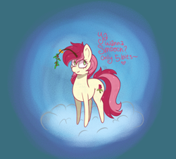 Size: 2367x2128 | Tagged: safe, artist:solardoodles, imported from derpibooru, roseluck, earth pony, pony, chibi, commission, ear fluff, highlights, mistletoe, shading, smiling, snow, solo, ych result