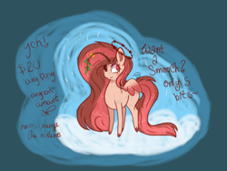 Size: 2828x2128 | Tagged: safe, artist:solardoodles, imported from derpibooru, oc, oc only, oc:love letter, pegasus, pony, blank flank, colored hooves, colored wings, commission, ear fluff, highlights, hooves, mistletoe, pegasus oc, shading, smiling, snow, solo, wings, ych example, your character here