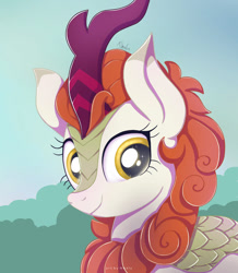 Size: 1024x1174 | Tagged: safe, artist:nnaly, imported from derpibooru, autumn blaze, kirin, awwtumn blaze, bust, cute, female, looking at you, mare, portrait, smiling, solo, three quarter view