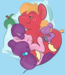 Size: 1326x1523 | Tagged: safe, artist:amynewblue, imported from derpibooru, apple bloom, applejack, big macintosh, granny smith, sugar belle, earth pony, unicorn, apple, apple family, apple family member, family, father and child, father and son, female, filly, foal, food, horn, male, mother and child, mother and son, parent:big macintosh, parent:sugar belle, parents and child, shipping, simple background, sketch, sleeping, straight, sugarmac