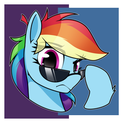 Size: 3000x3000 | Tagged: safe, artist:dacaoo, imported from derpibooru, rainbow dash, pegasus, pony, female, high res, looking at you, mare, simple background, solo, sunglasses, unamused