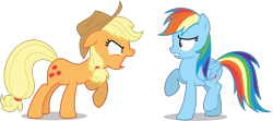 Size: 9003x3987 | Tagged: safe, artist:creedyboy124, imported from derpibooru, applejack, rainbow dash, earth pony, pegasus, pony, angry, applejack's hat, cowboy hat, duo, duo female, female, females only, folded wings, hat, scared, simple background, transparent background, wings, yelling