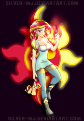 Size: 1250x1797 | Tagged: safe, artist:silver-wingx, imported from derpibooru, sunset shimmer, human, equestria girls, backwards cutie mark, breasts, busty sunset shimmer, cleavage, cutie mark, female, humanized, magic, plushie, solo