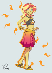 Size: 2059x2912 | Tagged: safe, artist:jurill, imported from derpibooru, sunset shimmer, human, equestria girls, belly, belly button, clothes, equestria girls specials, feet, female, flip-flops, midriff, my little pony equestria girls: better together, my little pony equestria girls: forgotten friendship, sandals, sarong, solo, sunshine shimmer, swimsuit