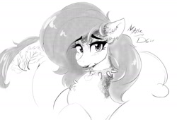 Size: 2000x1362 | Tagged: safe, artist:thelunarmoon, imported from derpibooru, oc, oc only, oc:msmapleleaf, earth pony, pony, collar, female, grayscale, lidded eyes, lipstick, looking at you, mare, mole, monochrome, simple background, solo, spiked collar, white background