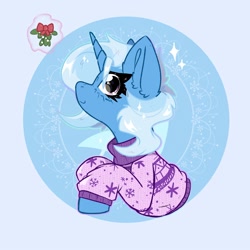 Size: 2000x2000 | Tagged: safe, artist:jubyskylines, imported from derpibooru, trixie, pony, unicorn, clothes, horn, levitation, magic, mistletoe, solo, sweater, telekinesis