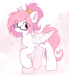 Size: 1649x1823 | Tagged: safe, artist:lerk, imported from derpibooru, oc, oc only, oc:sugar morning, pegasus, pony, blushing, ear fluff, eye clipping through hair, female, folded wings, glasses, mare, pegasus oc, raised hoof, smiling, solo, wings