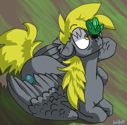 Size: 1100x1084 | Tagged: safe, artist:lawkbutt, imported from derpibooru, derpy hooves, butterfly, insect, pegasus, pony, female, solo