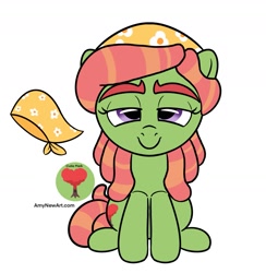 Size: 1555x1595 | Tagged: safe, artist:amynewblue, imported from derpibooru, tree hugger, earth pony, pony, bandana, eyebrows, green pony, purple eyes, simple background, tree, white background, youtooz