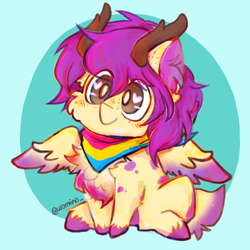 Size: 3500x3500 | Tagged: safe, artist:wormino, imported from derpibooru, oc, oc only, oc:purple wingshade, deer, hybrid, original species, pegasus, pony, antlers, bandana, freckles, pansexual pride flag, pride, pride flag, solo, spots, unshorn fetlocks