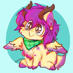 Size: 3500x3500 | Tagged: safe, artist:wormino, imported from derpibooru, oc, oc only, oc:purple wingshade, deer, hybrid, original species, pegasus, pony, antlers, bandana, freckles, solo, spots, unshorn fetlocks