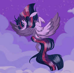 Size: 2366x2337 | Tagged: safe, artist:brybrychan, artist:bryonythewolf, imported from derpibooru, twilight sparkle, alicorn, pony, female, flying, high res, mare, open mouth, smiling, solo, twilight sparkle (alicorn), upside down