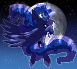 Size: 3324x3000 | Tagged: safe, artist:brybrychan, artist:bryonythewolf, imported from derpibooru, princess luna, alicorn, pony, female, flying, full moon, high res, mare, moon, night, solo