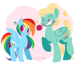 Size: 2690x2229 | Tagged: safe, artist:sallylapone, imported from derpibooru, rainbow dash, zephyr breeze, pegasus, pony, flutter brutter, blushing, cute, cutie mark, female, flower, flower in mouth, heart, heart eyes, male, mare, mouth hold, my little pony, rose, shipping, simple background, smiling, stallion, straight, transparent background, tsunderainbow, tsundere, wingding eyes, wings, zephdash