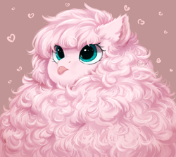 Size: 1690x1498 | Tagged: safe, artist:peachmayflower, imported from derpibooru, oc, oc only, oc:fluffle puff, earth pony, pony, :p, cute, female, fluffy, heart, mare, maximum floof, mlem, ocbetes, silly, solo, tongue out