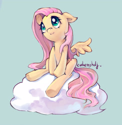 Size: 2419x2478 | Tagged: safe, artist:cuhenghdj, imported from derpibooru, fluttershy, pegasus, pony, cloud, cute, female, looking up, mare, on a cloud, shyabetes, simple background, sitting, sitting on a cloud, solo