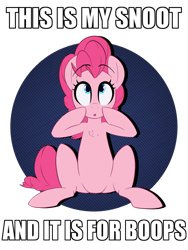 Size: 2121x2828 | Tagged: safe, artist:january3rd, imported from derpibooru, pinkie pie, earth pony, pony, :o, boop, boop the snoot, bronybait, caption, chest fluff, cute, design, diapinkes, female, image macro, imminent boop, lewd, looking up, mare, meme, open mouth, pointing, shirt design, simple background, sitting, snoot, solo, text, transparent background, wide eyes