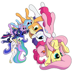 Size: 1500x1500 | Tagged: safe, artist:tranquilmind, imported from derpibooru, applejack, fluttershy, pinkie pie, princess celestia, princess luna, rainbow dash, rarity, spike, twilight sparkle, alicorn, earth pony, pegasus, pony, unicorn, arch, bipedal, female, german suplex, grin, gritted teeth, horn, mane six, mare, nose in the air, open mouth, royal sisters, siblings, simple background, sisters, smiling, smirk, suplex, teeth, tongue out, transparent background, twilight sparkle (alicorn), underhoof