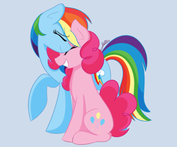 Size: 1200x1000 | Tagged: safe, artist:vale-bandicoot96, imported from derpibooru, pinkie pie, rainbow dash, earth pony, pegasus, pony, cute, dashabetes, diapinkes, duo, eyes closed, female, lesbian, mare, pinkiedash, shipping, simple background, sitting, smiling, white background