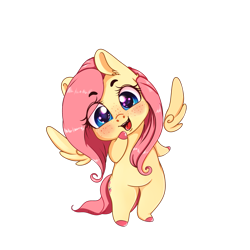 Size: 2449x2449 | Tagged: safe, artist:miokomata, imported from derpibooru, fluttershy, pegasus, pony, bipedal, blushing, chibi, colored hooves, cute, female, floating wings, freckles, head tilt, hoof on chin, hooves, looking at you, mare, shyabetes, simple background, smiling, transparent background, wings